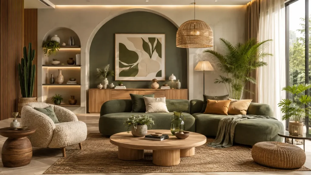 Home Decor Trends in 2026 showcasing curved furniture and warm earthy tones