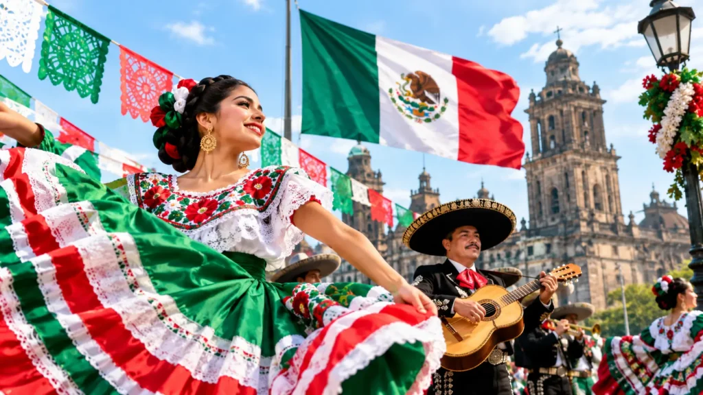 Mexican Independence Day 2026 celebration featuring Mexican flag and traditional culture