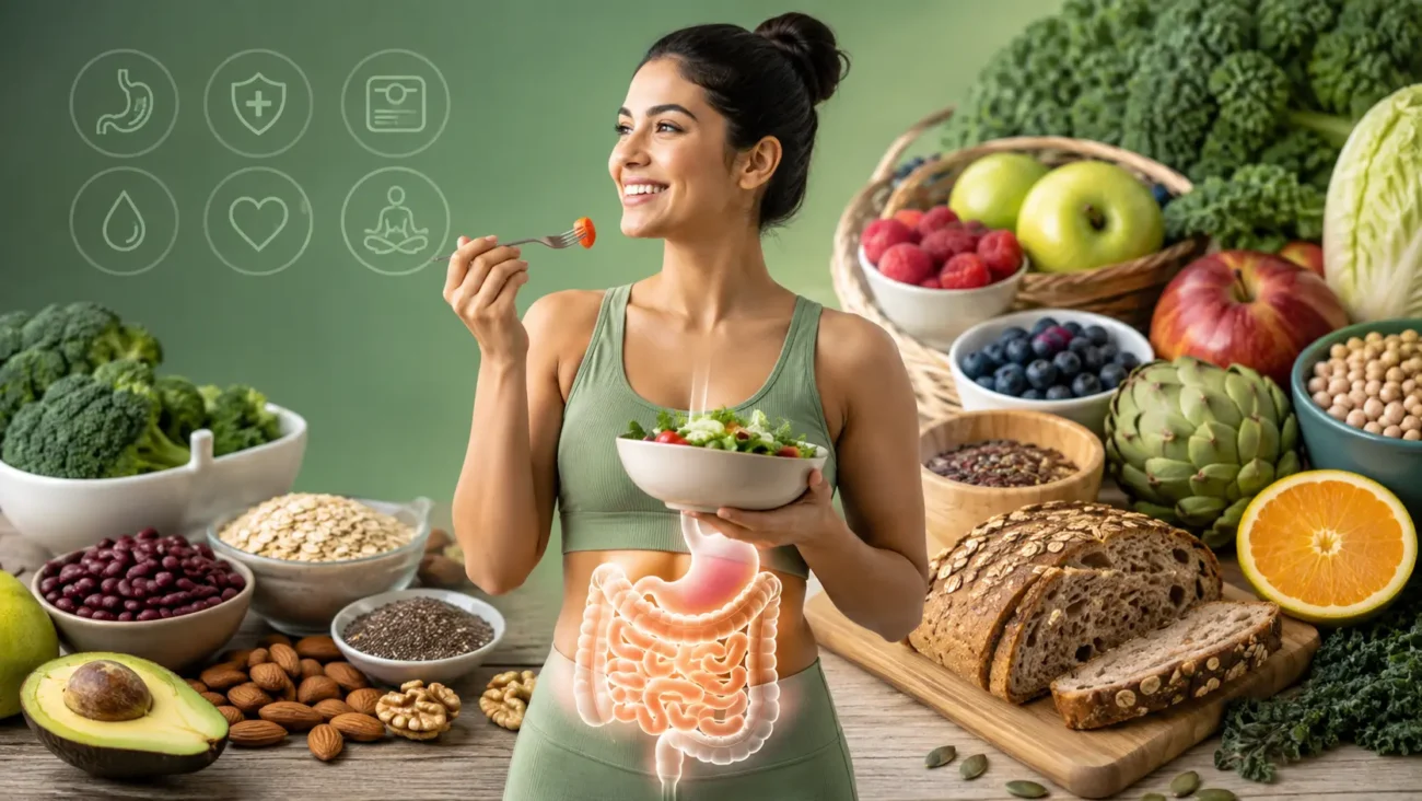 Infographic showing what is fibermaxxing with high-fiber foods