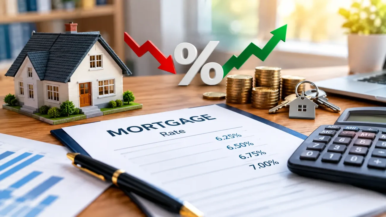 Mortgage rates today chart with house model and interest rate percentage sign